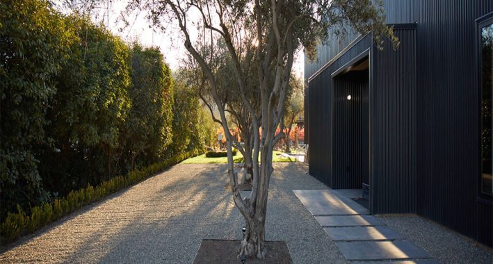 Modern guest house exterior entrance