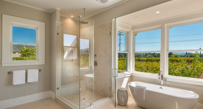 Modern Farmhouse bathroom tub and shower